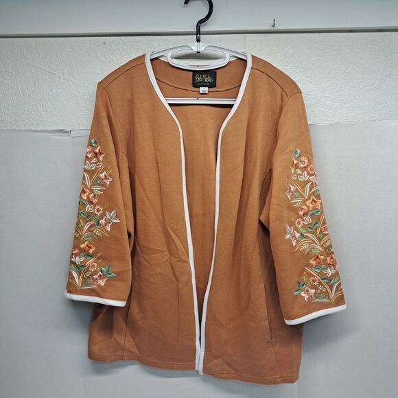 Bob Mockie Sweaters - Bob Mockie Wearable Art Floral Embroidery Brown Cardigan Sweater Size 1X